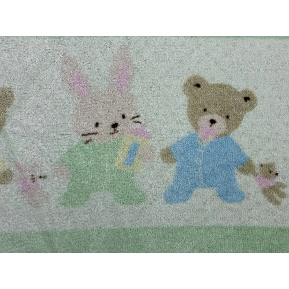 Vintage Carters Hide and Seek Baby Blanket Bunny Bear Green Fleece Just One Year